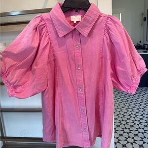Entro Rose Button Down Puff Sleeve Shirt